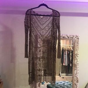 Long olive green lace cardigan
